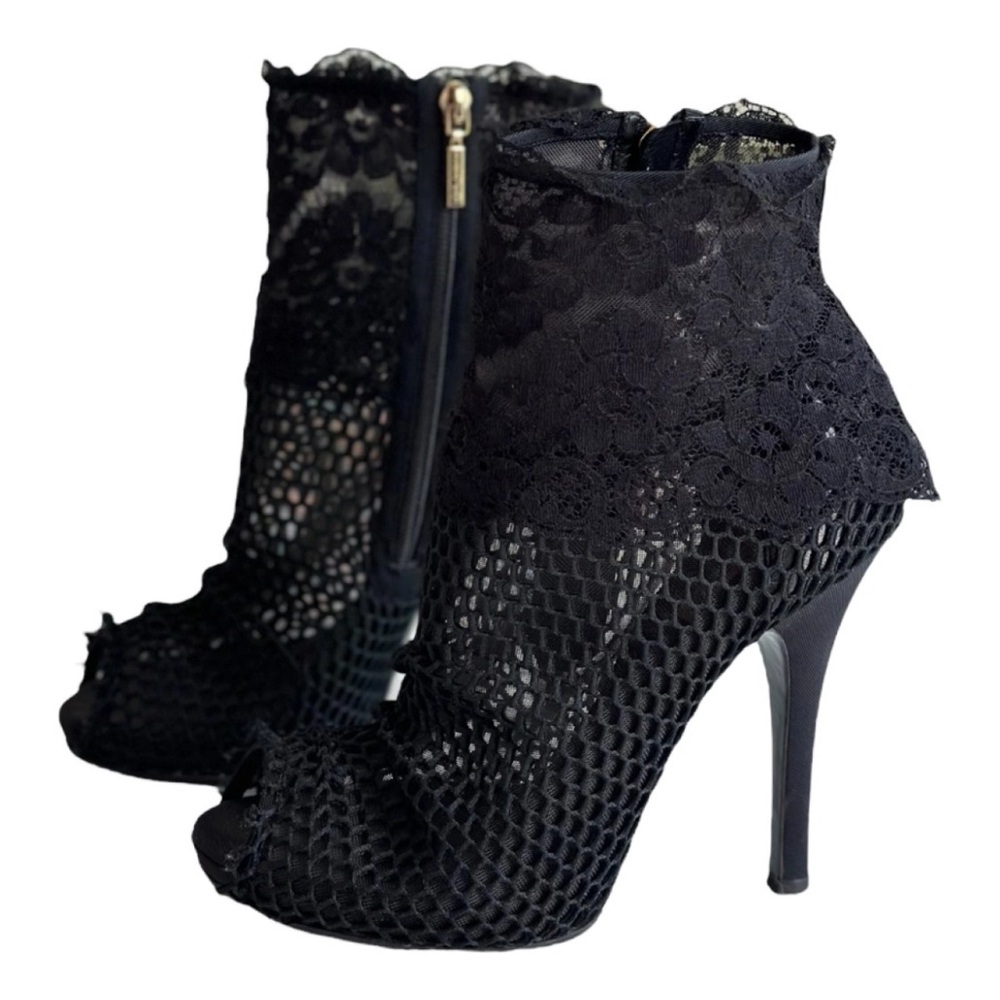Dolce & Gabbana Black Lace & Mesh Peep-Toe Stiletto Booties